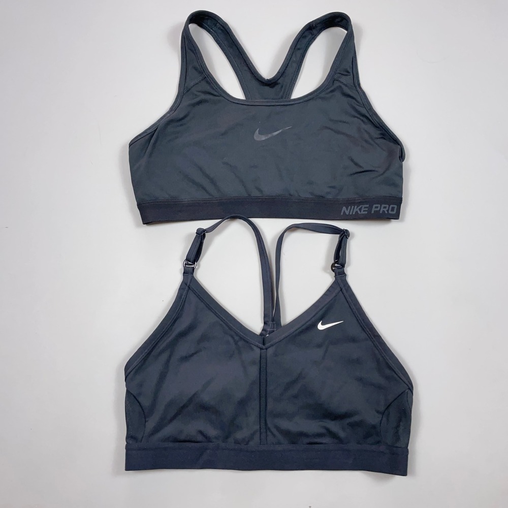 Lot of 2 Nike Pro and Dri-FIT Sports Bra Black Racerback V-Neck Large